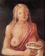 Albrecht Durer Old woman with Bag of coins oil on canvas